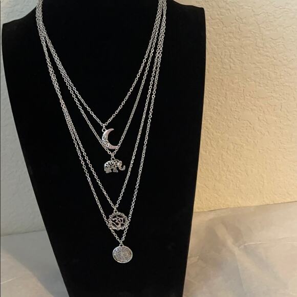 Boho Quad Mystic Moon Elephant Chain Necklace - Picture 1 of 4